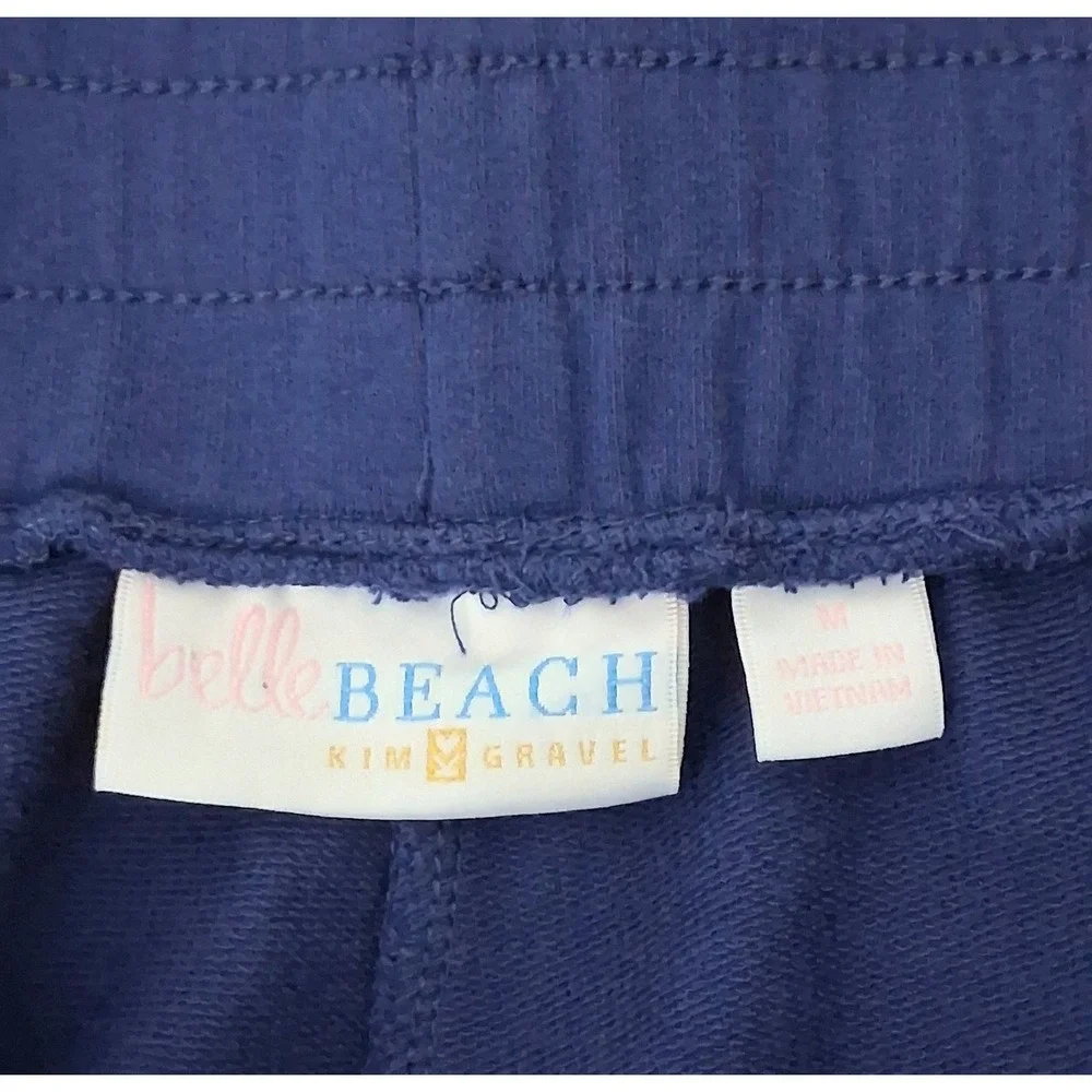 Belle Beach by Kim Gravel‎ Pants* Size M Blue Side Stripes French Terry Crop